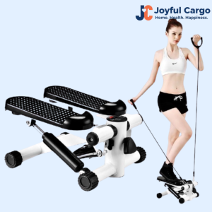 Mini stepper exercise machine with hydraulic resistance, LCD display, and resistance bands for home workouts