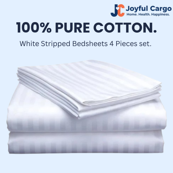 4-Piece White Striped Cotton Bedsheets Set